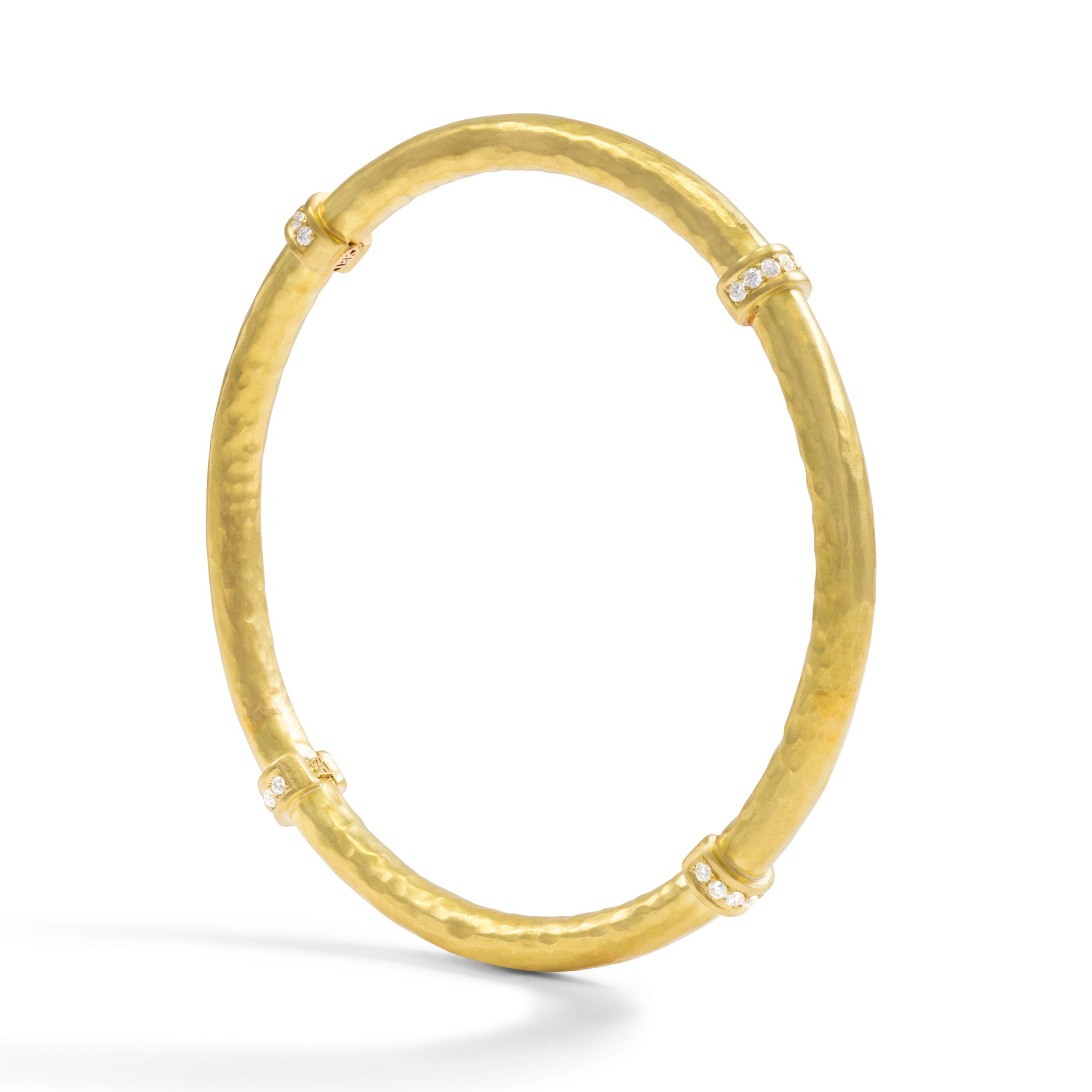 18k Hammered Hollow-Constructed Bangle Bracelet with Diamonds