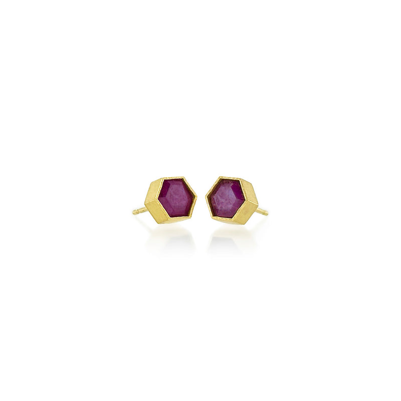 Hexagonal Ruby Stud Earrings