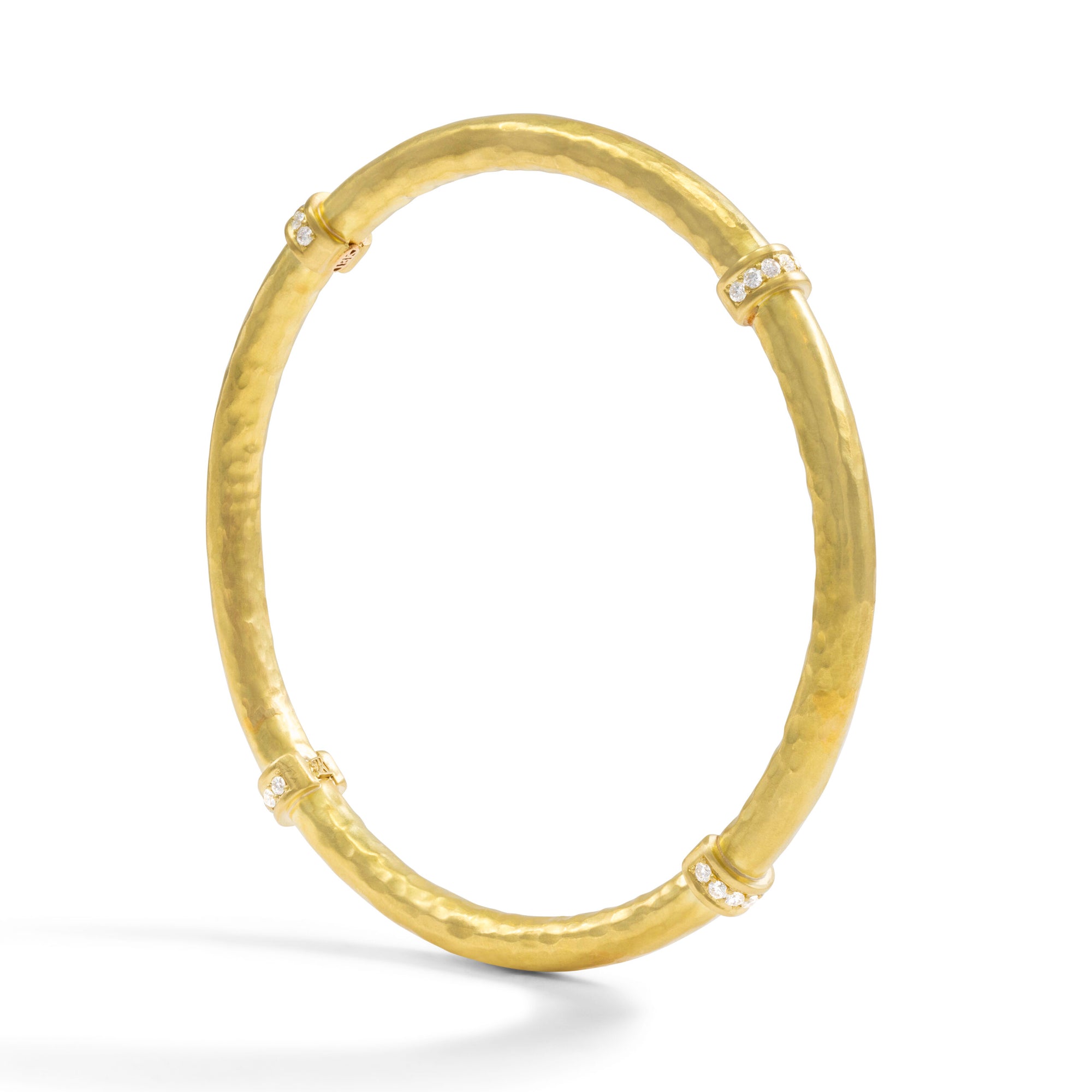 18k Hammered Hollow-Constructed Bangle Bracelet with Diamonds