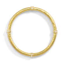 18k Hammered Hollow-Constructed Bangle Bracelet with Diamonds