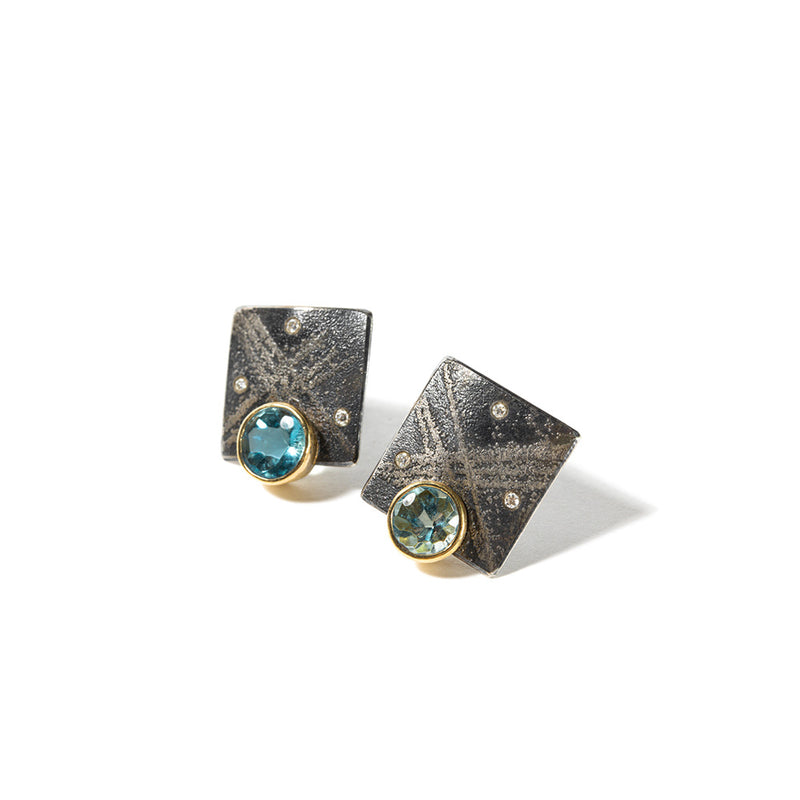 Aquamarine Square Post Earrings