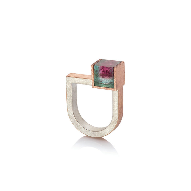 Watermelon Tourmeline Cube Ring