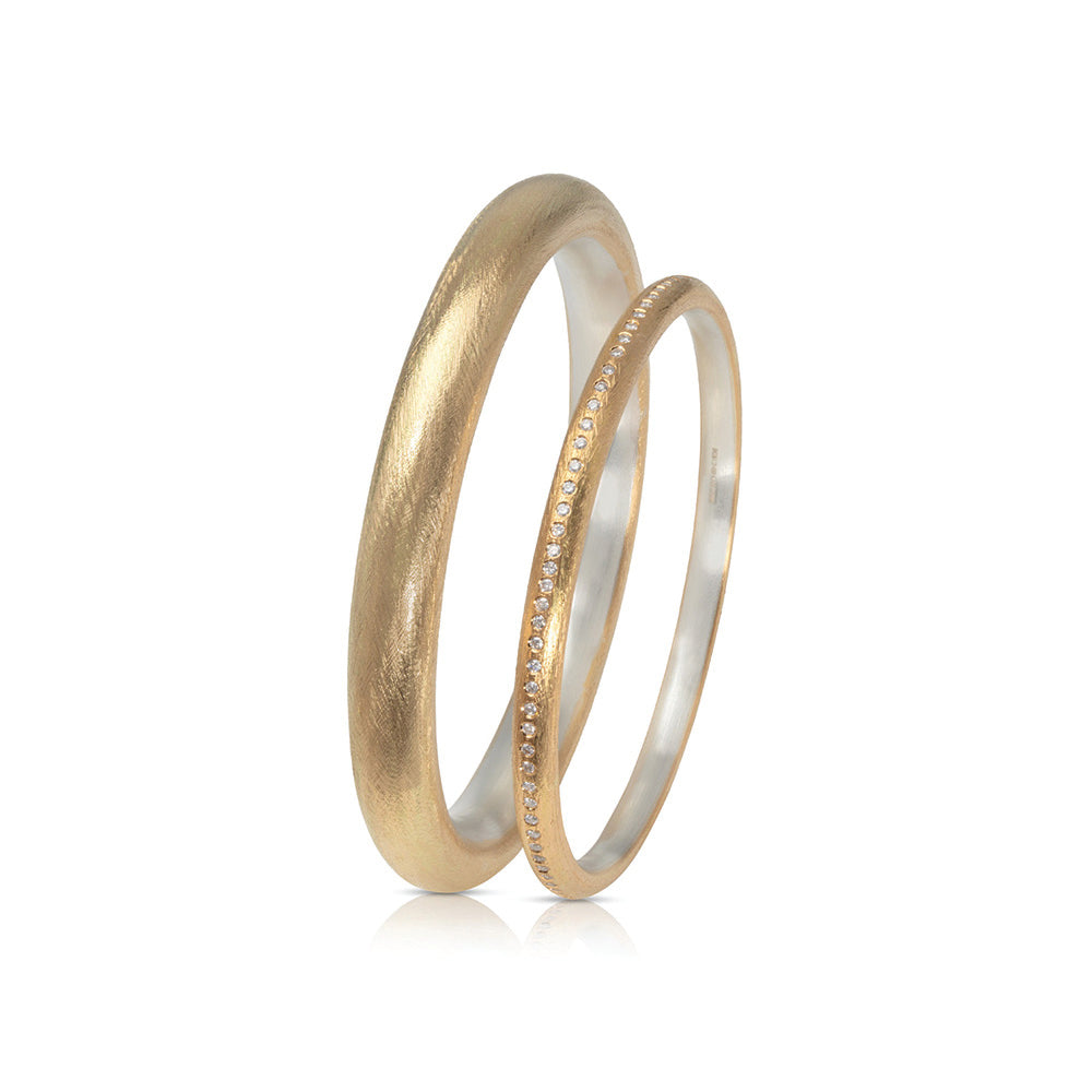 22K Yellow Gold and Sterling Silver Round Bangle with Diamonds