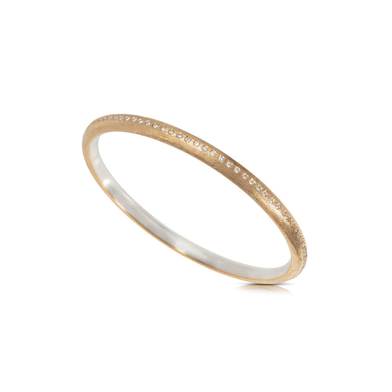 22K Yellow Gold and Sterling Silver Round Bangle with Diamonds