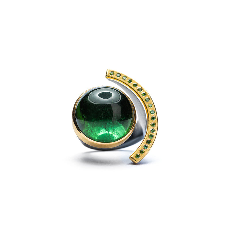 Large Green Tourmaline Ring with Green Diamond Colar