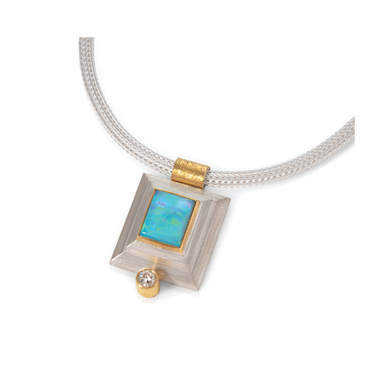 Rectangular Opal and Diamond Pendant