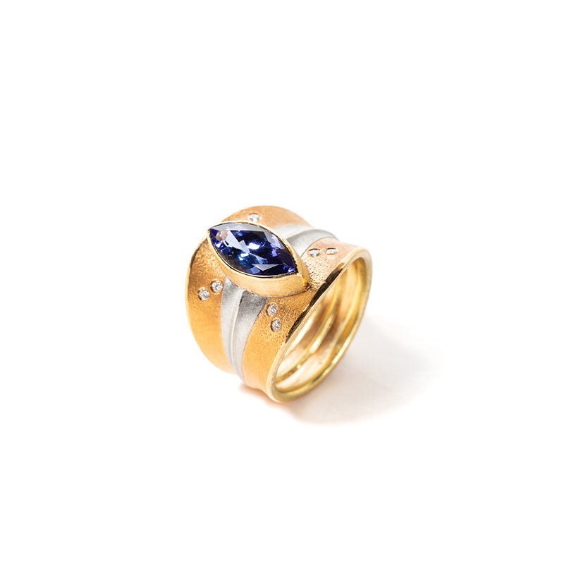 Navette Tanzanite Ring with Diamonds