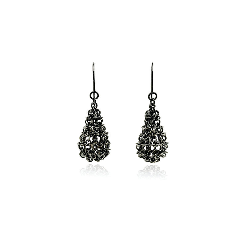 Oxidized Sterling Silver and Pearl Pod Earrings