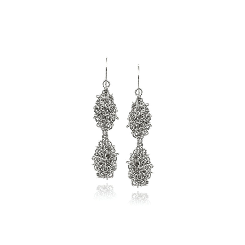 Sterling Silver Chainmaille, Double Pod Earrings
