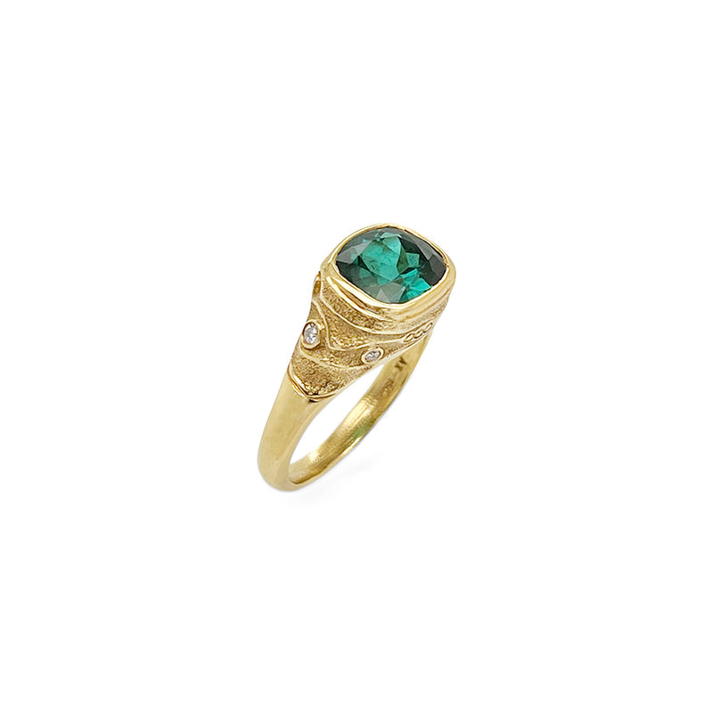 Green Tourmaline and Diamond Ring