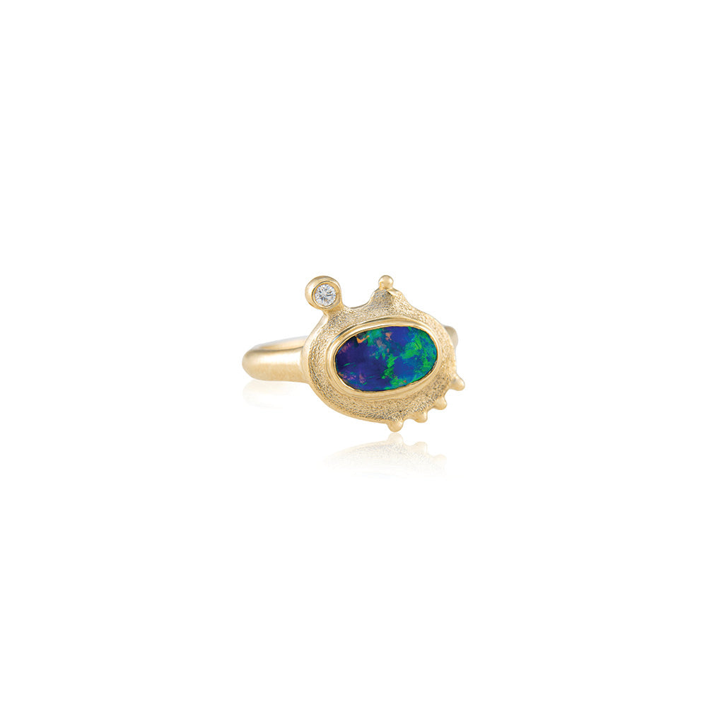 Embrace collection, East/West-set oval Austalian boulder opal ring