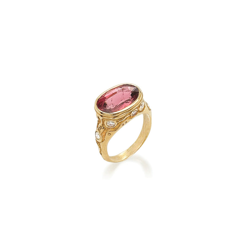 Oval Pink Tourmaline Ring with Diamonds