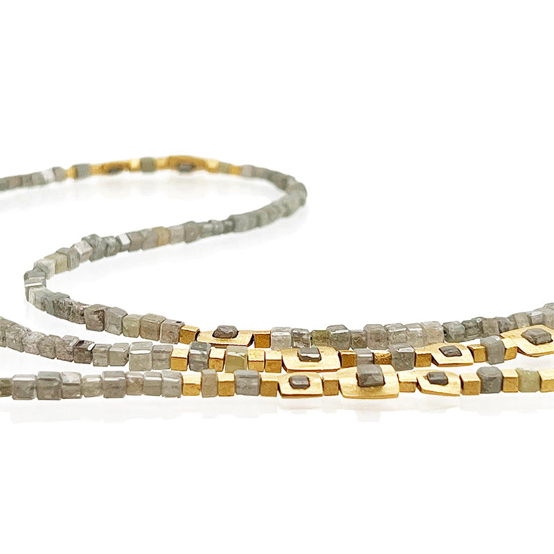 Long "Windows" Necklace with Grey Diamond Square Beads