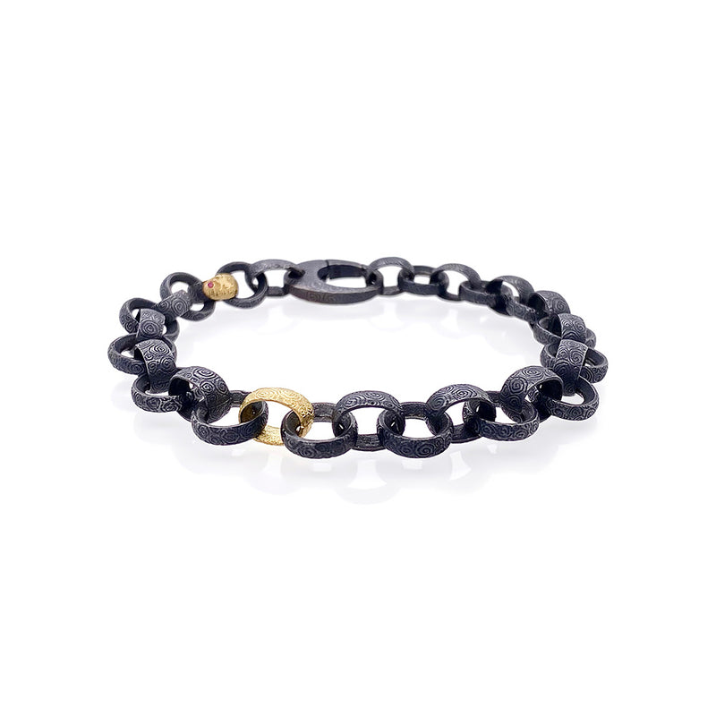 Spiral-Patterned, Oxidized Silver Chain with 18K Link