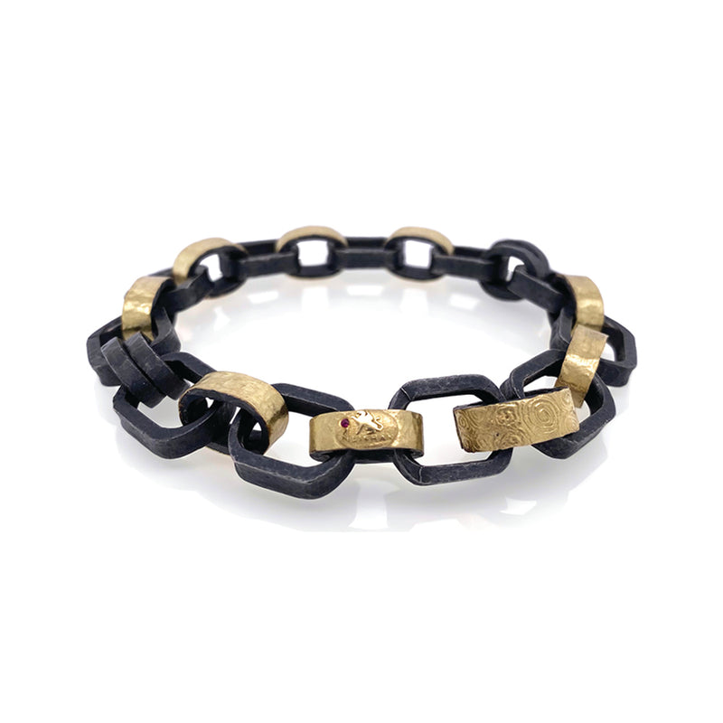 Cushion Link Bracelet in 18K and Sterling Silver