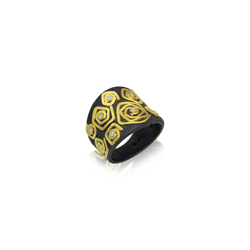 Spiral Ring with 10 Diamonds