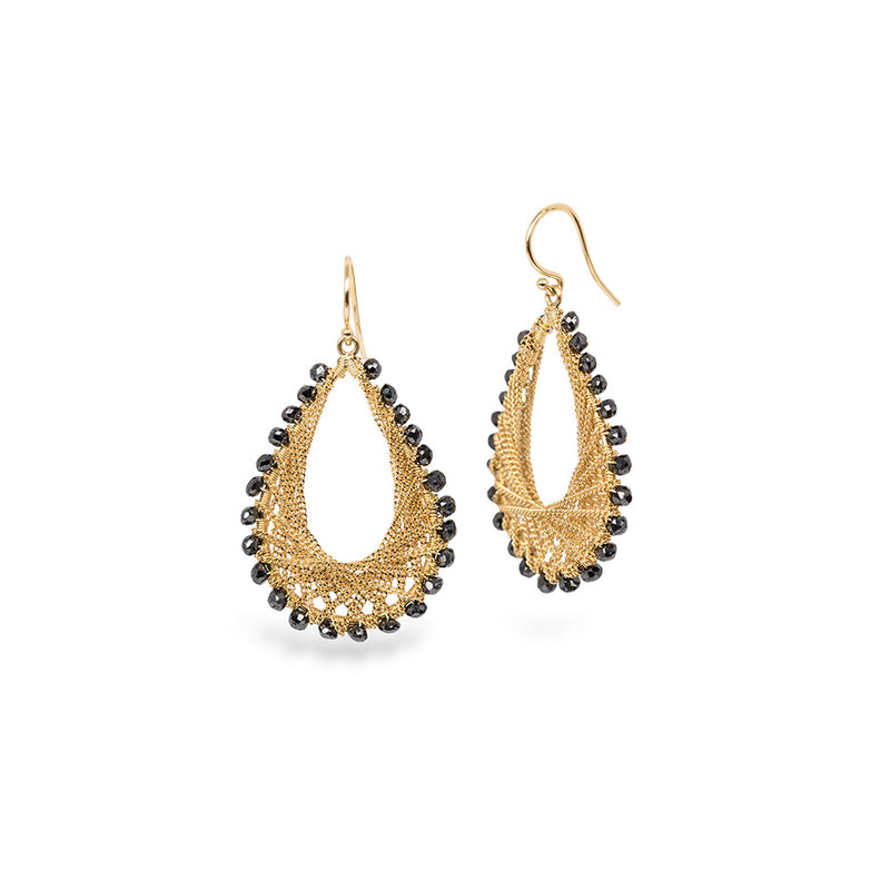 Woven Teardrop Earrings with Black Diamonds