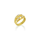 4 ribbon ring with various sized round diamonds