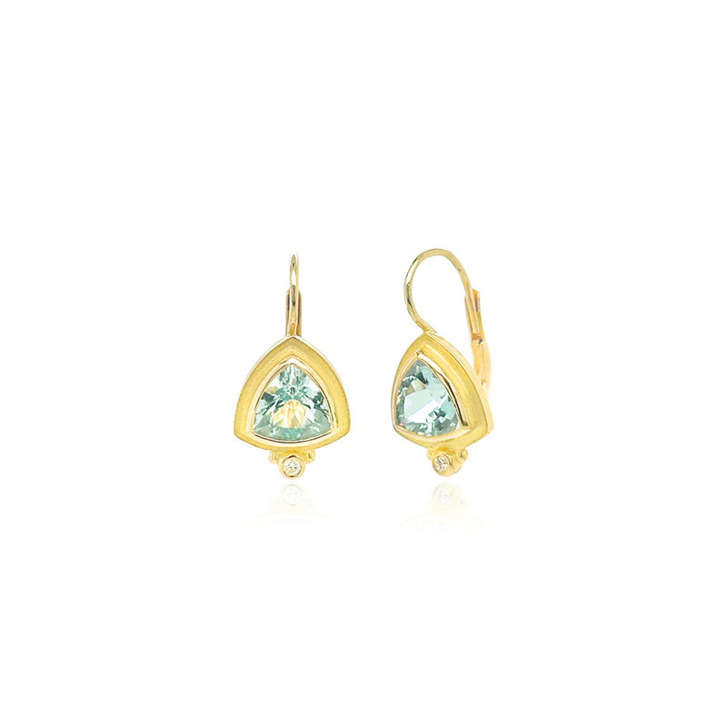 Trillion Blue-Green Aquamarine Earrings