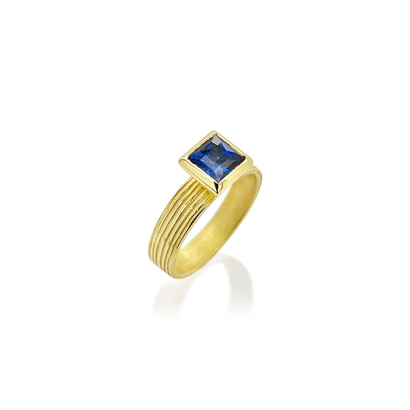 Fluted Band and Bezel with Blue Sapphire