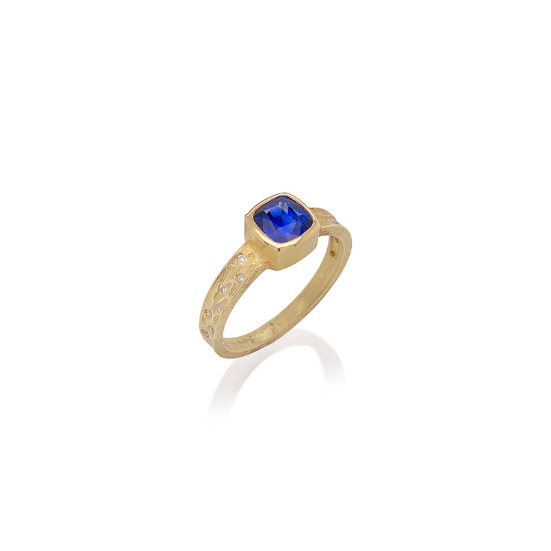 Blue Sapphire Carved Glacier Ring