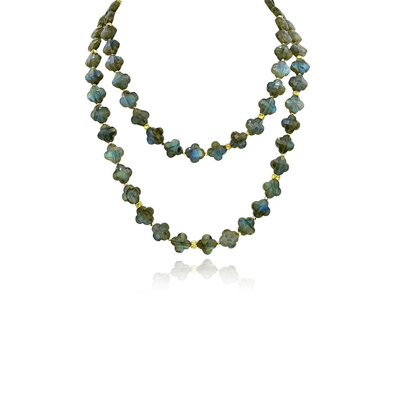 Double Length Clover Labradorite Necklace