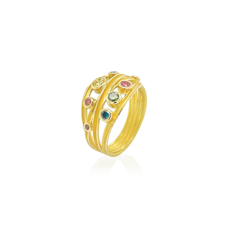 Multi-Wrap Ribbon Ring with Colored Diamonds