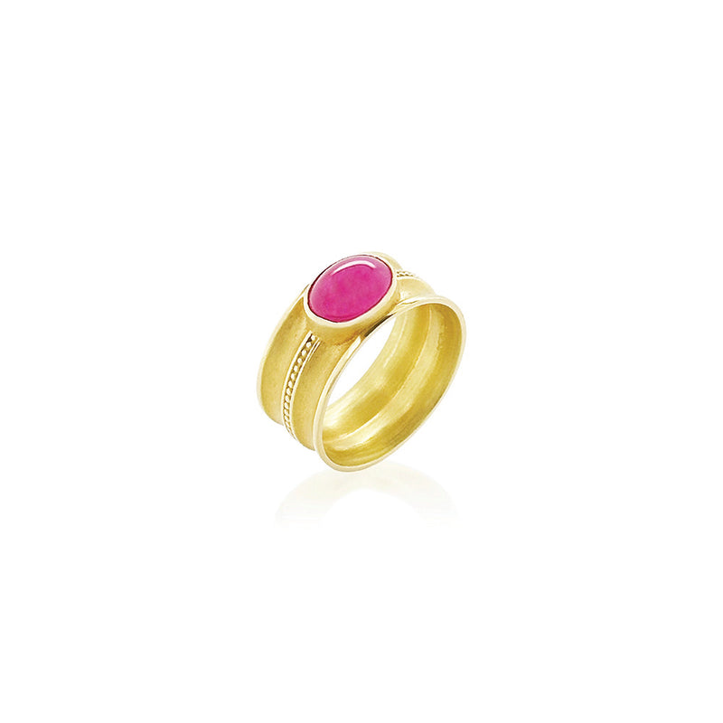 Oval Ruby Ring with Double Curve Band