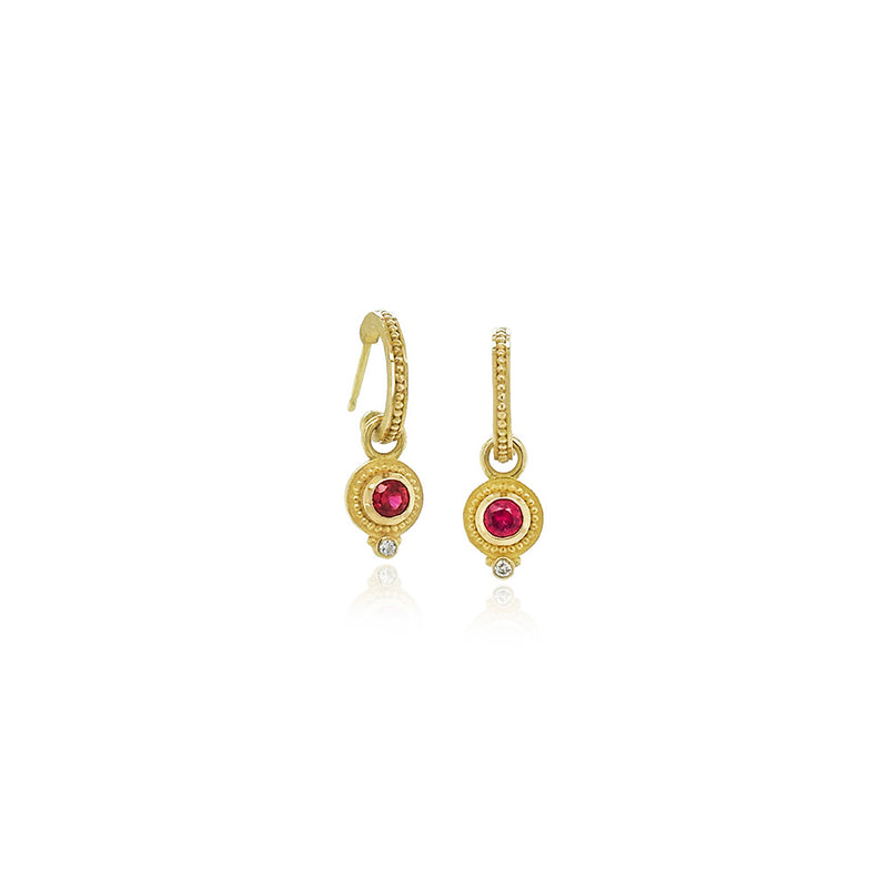 Granulated Hoop Earrings with Removable Ruby Drops