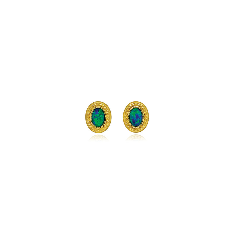 Oval Opal Earrings with Granulation