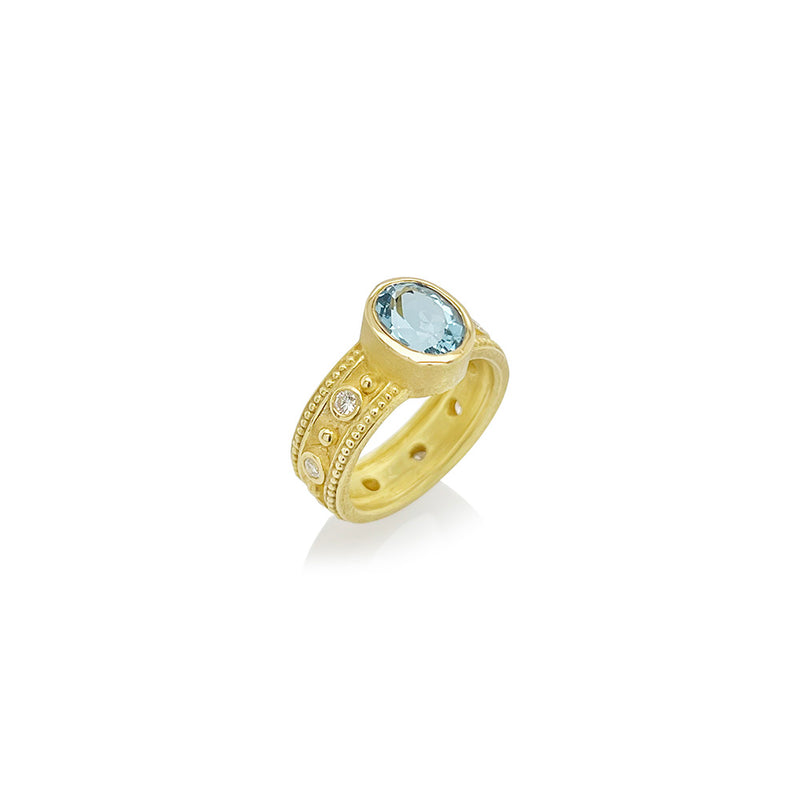 Oval Aquamarine Ring with Diamond Band
