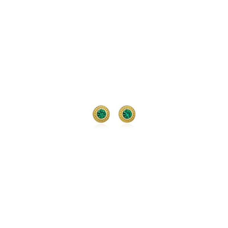 Emerald Stud Earrings with Granulation