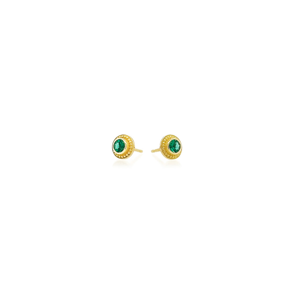 Emerald stud earrings with granulation