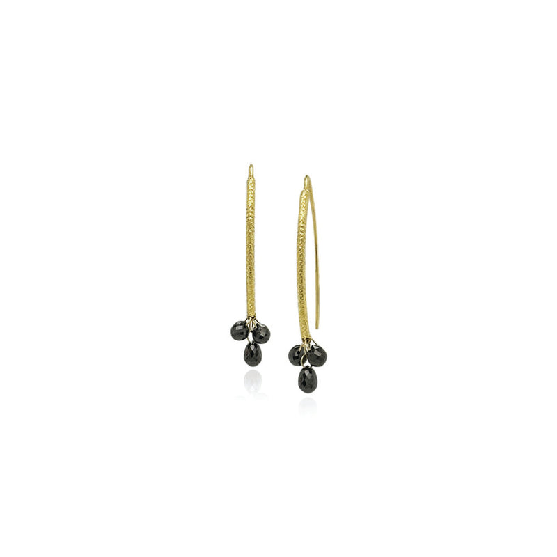 Navette Earrings with 3 Black Diamond Briolettes