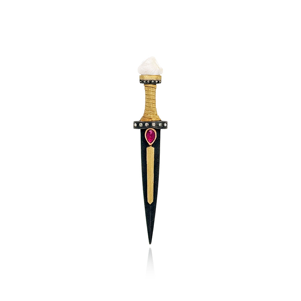 Dagger Pendant/Brooch with Pink Sapphire and Tennessee River Pearl