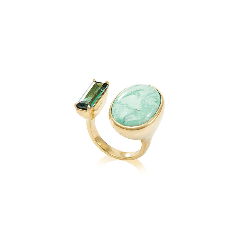 Tandem Ring with Variscite and Tourmaline