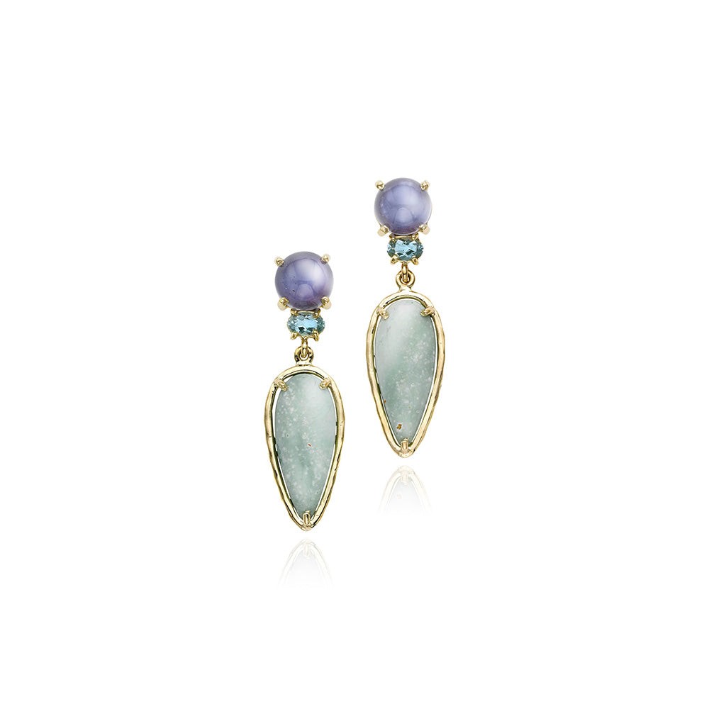 chalcedony, aquamarine and petrified opalized wood earrings