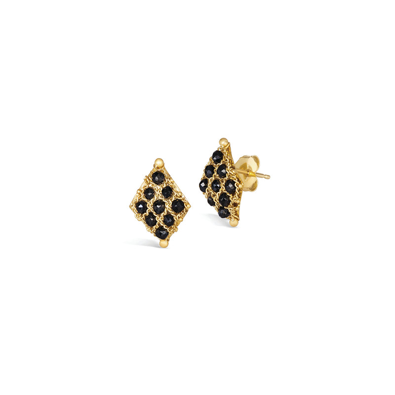 Woven Textile Black Diamond Stud Earrings