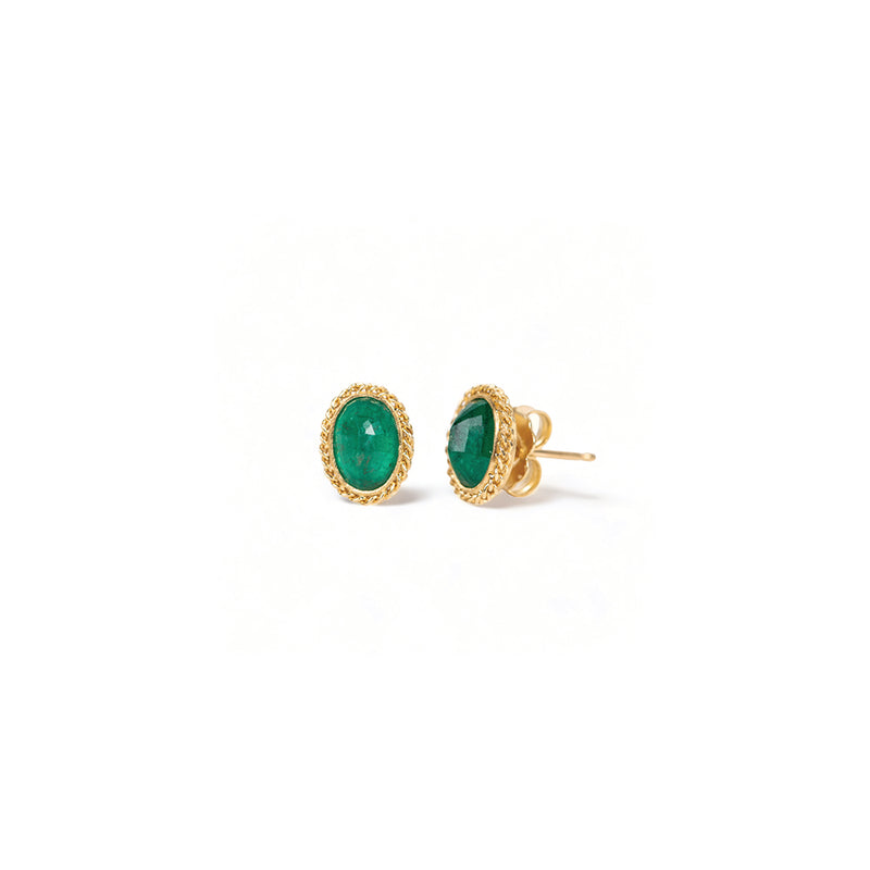 One-Of-A-Kind Oval Emerald Post-Back Earrings
