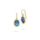 oval blue-flash moonstone earrings with woven chain surround and granulated prongs