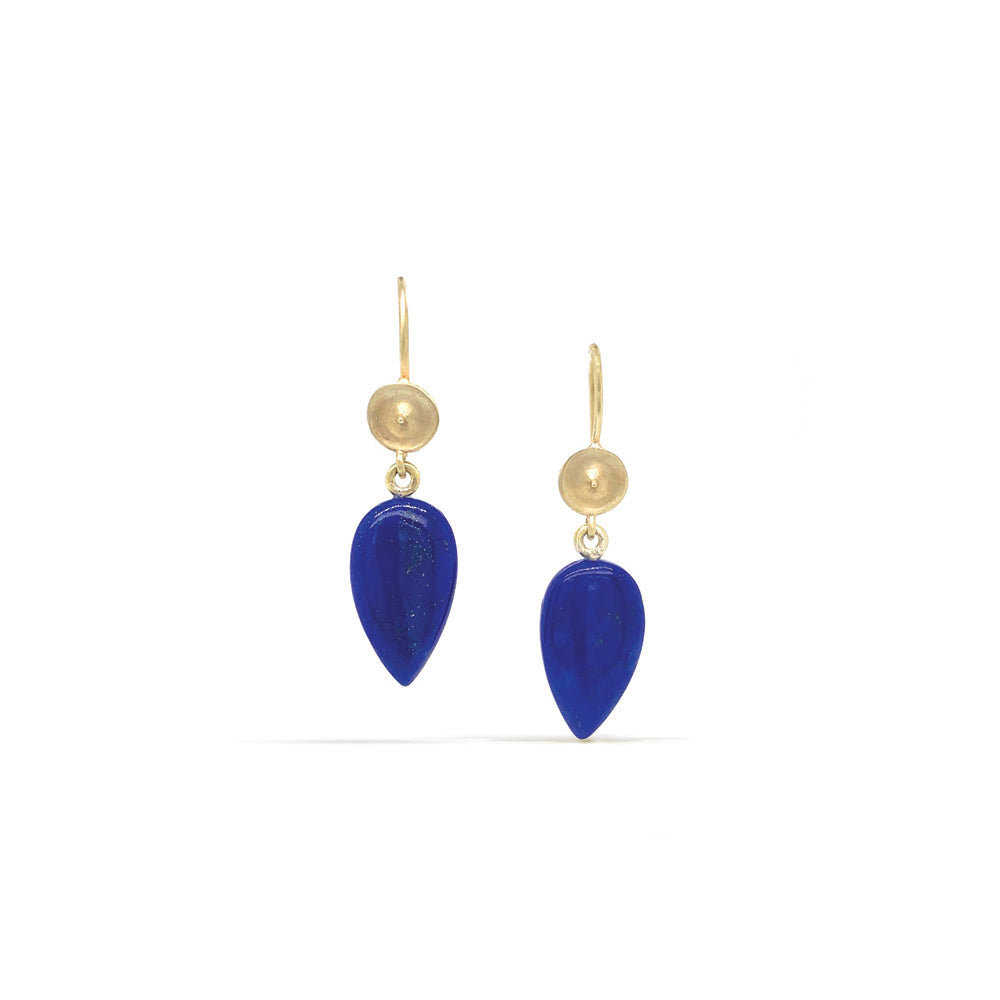Temple earrings with Lapis Lazuli in 14k green gold