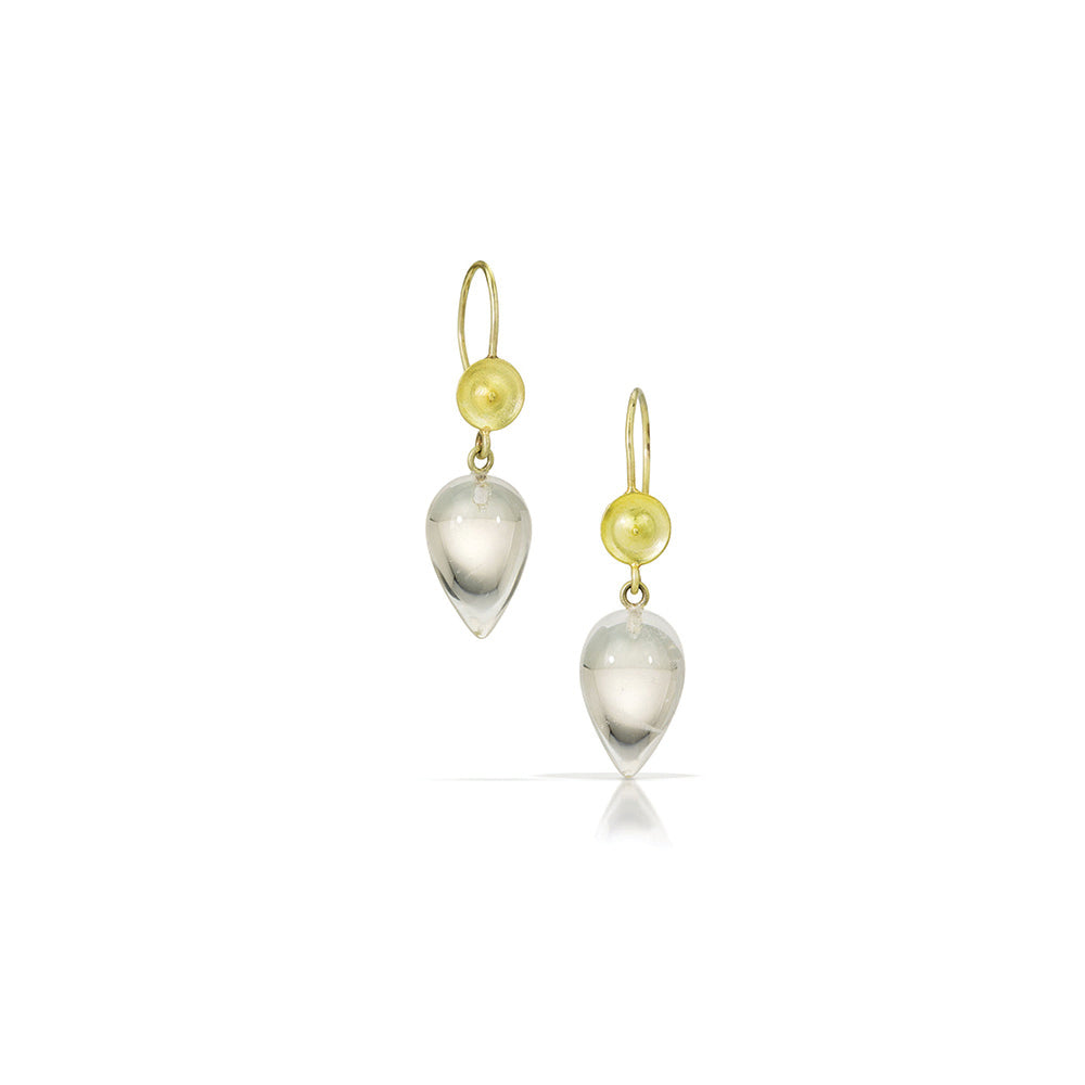 Temple earrings with quartz drops in 18k Fairmined green gold
