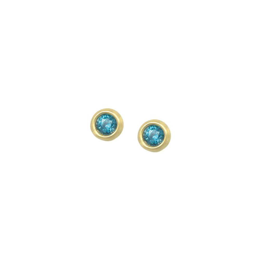 Little star earrings with blue zircon in 14k green gold