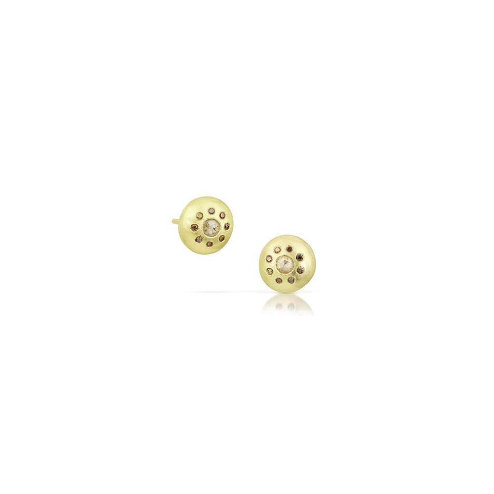 Arun Sawad stud earrings, champagne rose cut and cognac diamonds