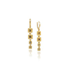 18k yellow gold hinged earrings from the "library collection" with 8 princess cut brown diamonds, 1.0cttw, with lever backs. Earrings are 2" in total length and and hinged segments taper from 8x8mm to 5x5mm.