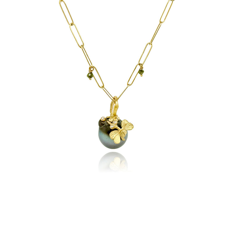 Grey Tahitian Pearl Pendant with Garden Bird Bug