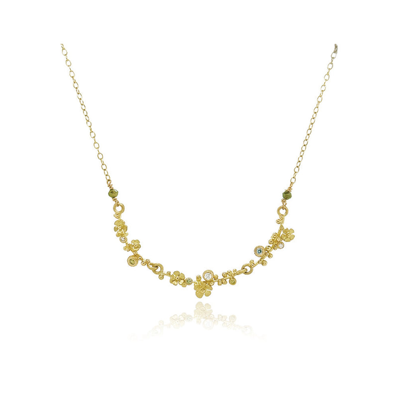 "Bar" Flower Necklace with Colored Diamonds