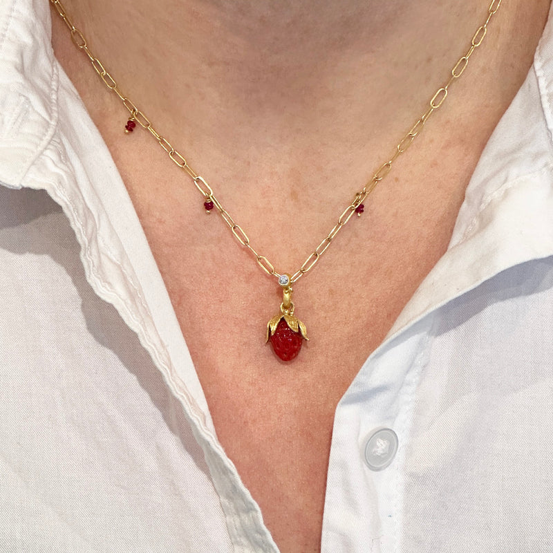 Mini "Latte Stick" Necklace with Ruby Beads