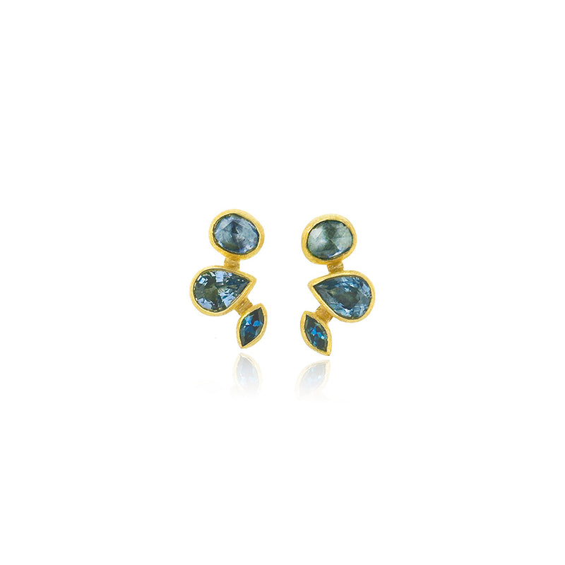 Mixed Shape Blue Sapphire Climbing Earrings