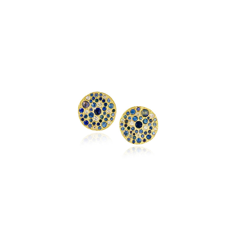"Silk" Textured Disc Earrings with Blue Sapphires and Diamonds
